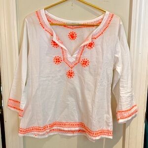 Subtle Luxury white lightweight cotton orange embroidered tunic Size S/M
